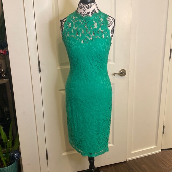 Tadashi Shoji Green Lace Dress Wedding Guest Short Evening Dresses Plus  Size Tadashi Shoji
